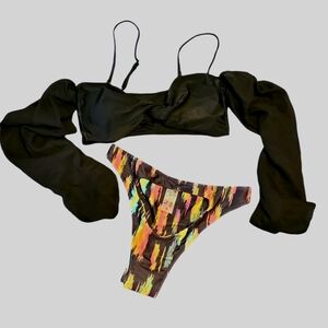 Matte Collection Black and Multicolor Women's Swim Set